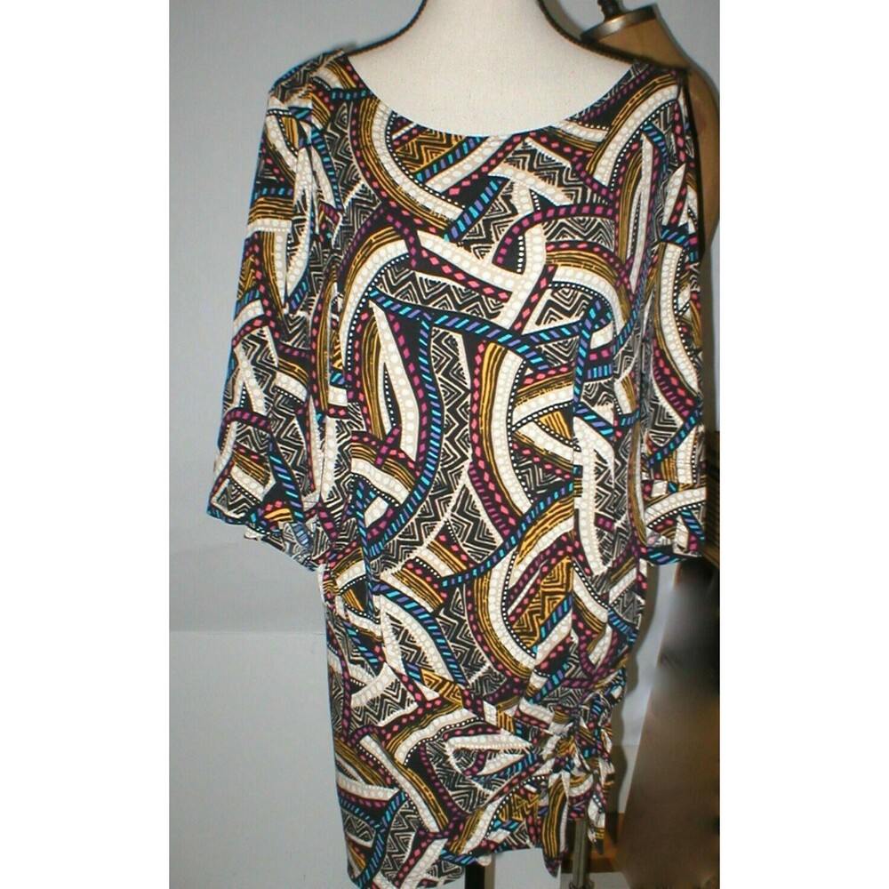 New Womens L NWT Nicole Miller Studio Collection Silk Dress Tie Blue Pink Purple
